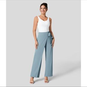 Halara High Waisted Tie Side Invisible Zipper Wide Leg Pants in Forget-Me-Not